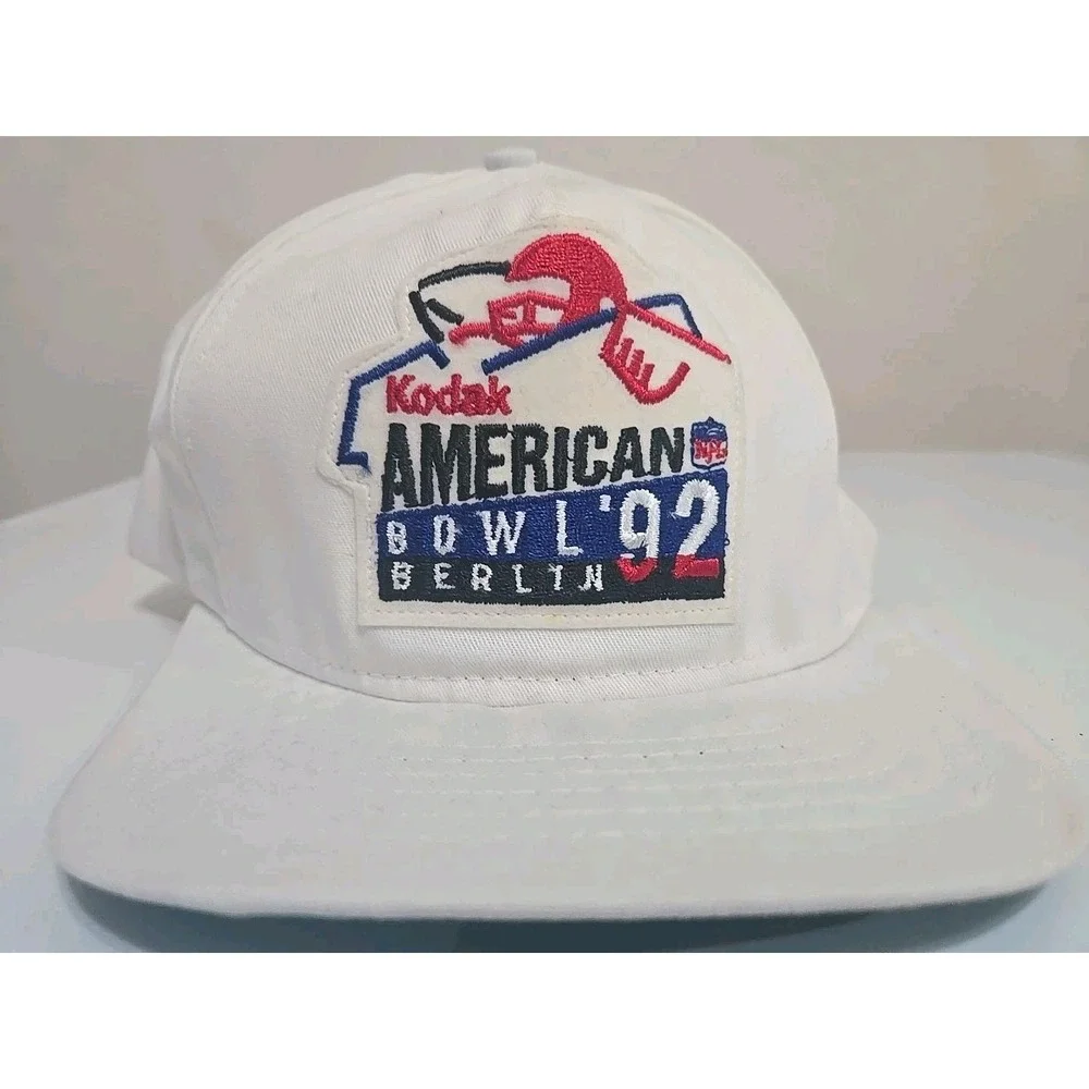 DEADSTOCK Vtg 1992 NFL Kodak American Bowl Berlin Snapback Hat‎ White MINT